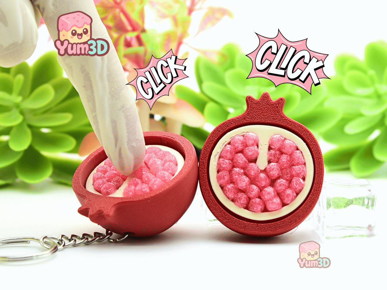 👌 Yum3D Clicky Pomegranate Fidget Clicker Keychain - Cute